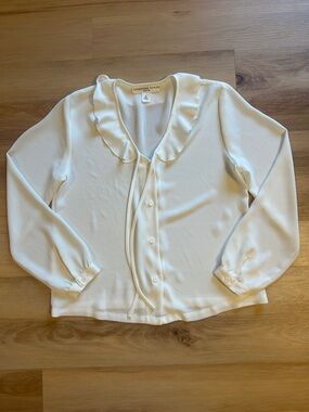 Josephine Chaus Ivory Ruffle Tie-Neck Blouse